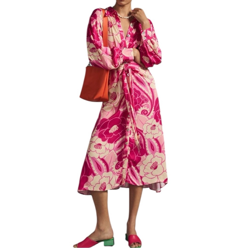 ANTHROPOLOGIE FARM RIO Tropical Groove Shirt Dress Size L